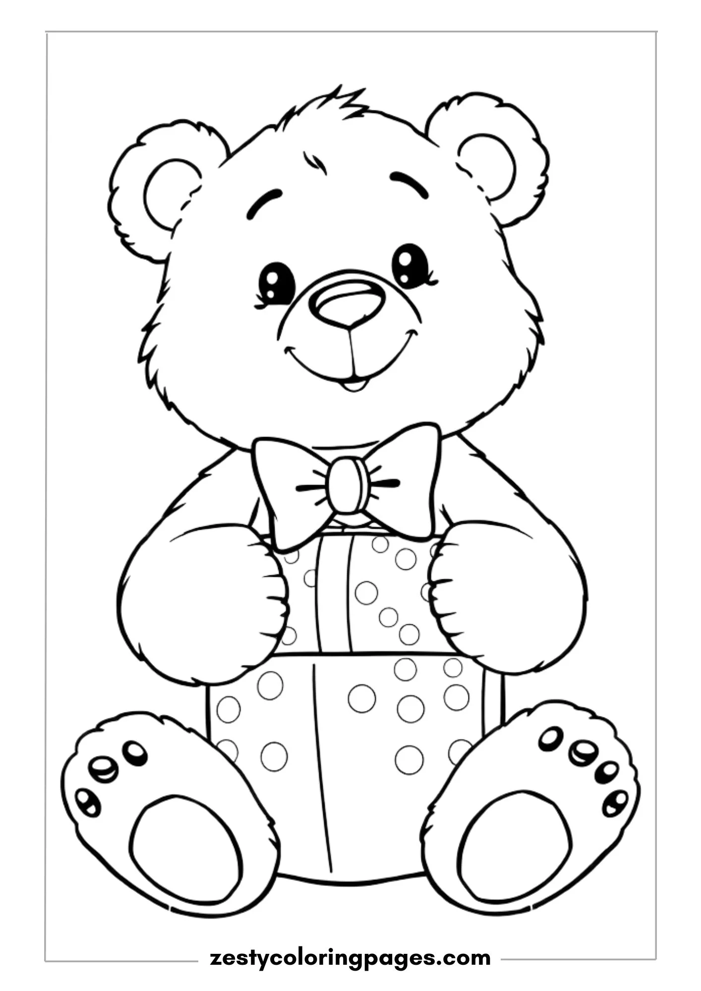 Adorable Bear Wearing a Bowtie and Holding a Stack of Birthday Gifts Coloring Page