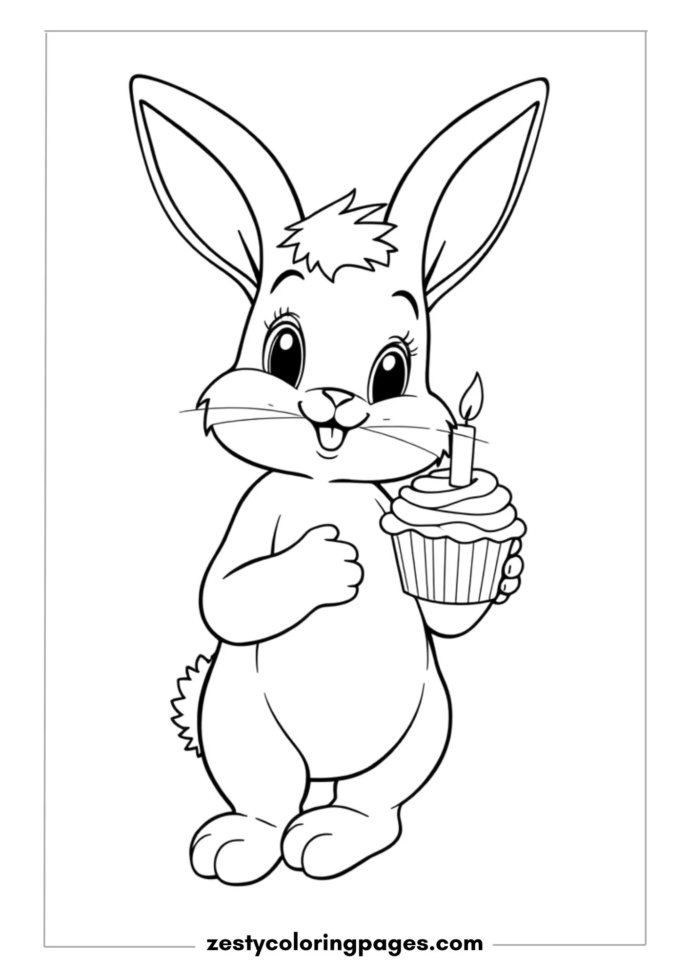 Adorable Bunny Holding a Cupcake with a Single Candle Coloring Page