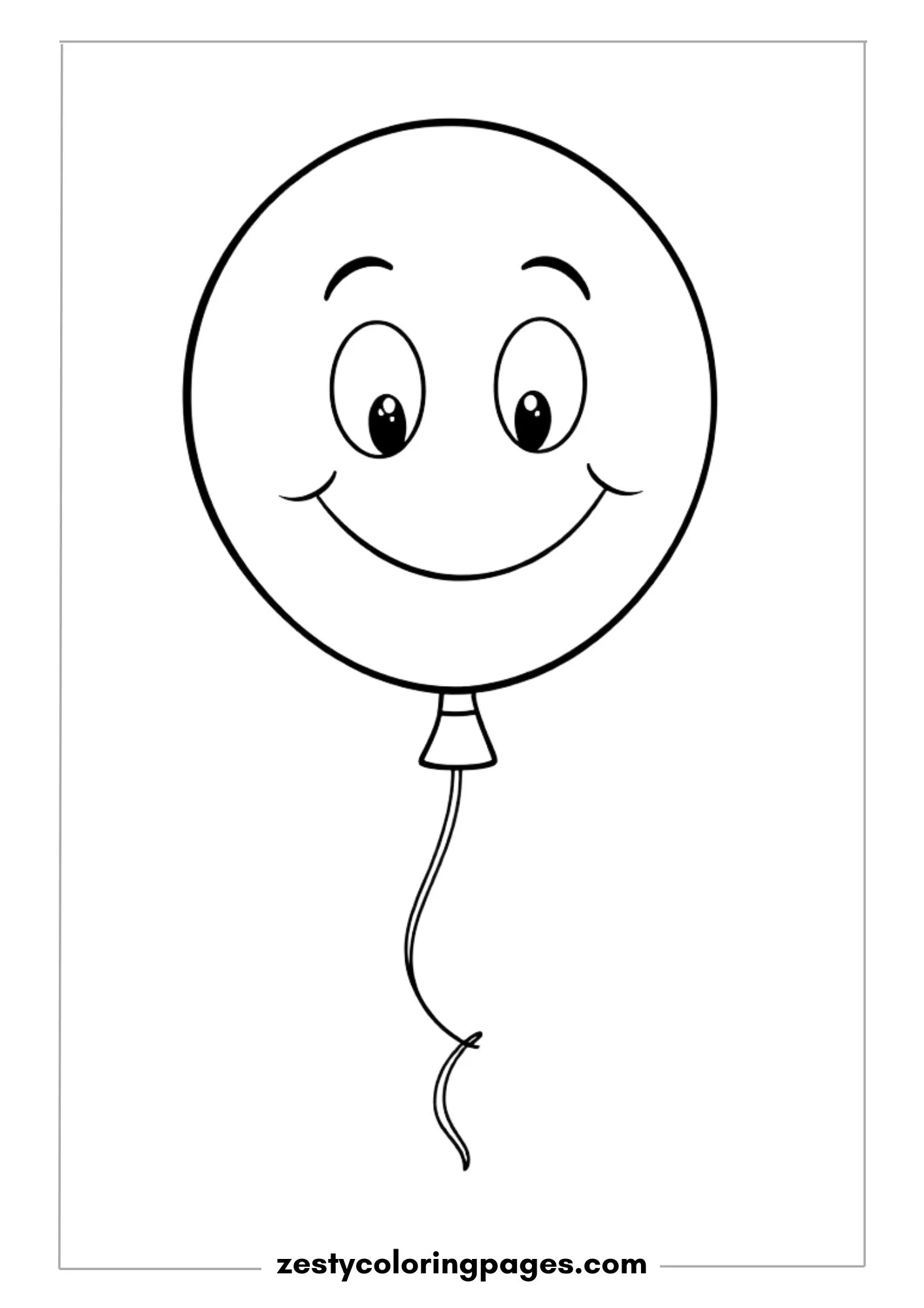 Balloon with a Smiley Face and Wavy Strings Attached Coloring Page