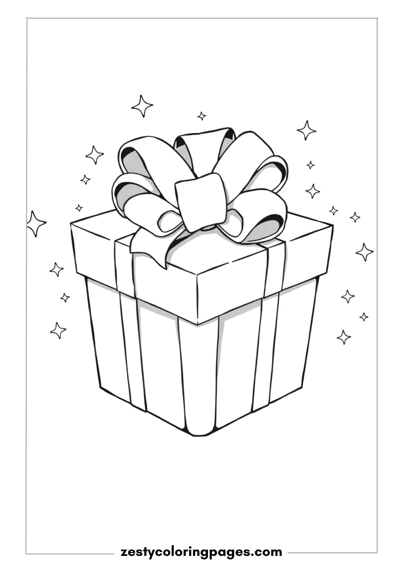 Birthday Present with a Huge Bow and Sparkles Around It Coloring Page (1)