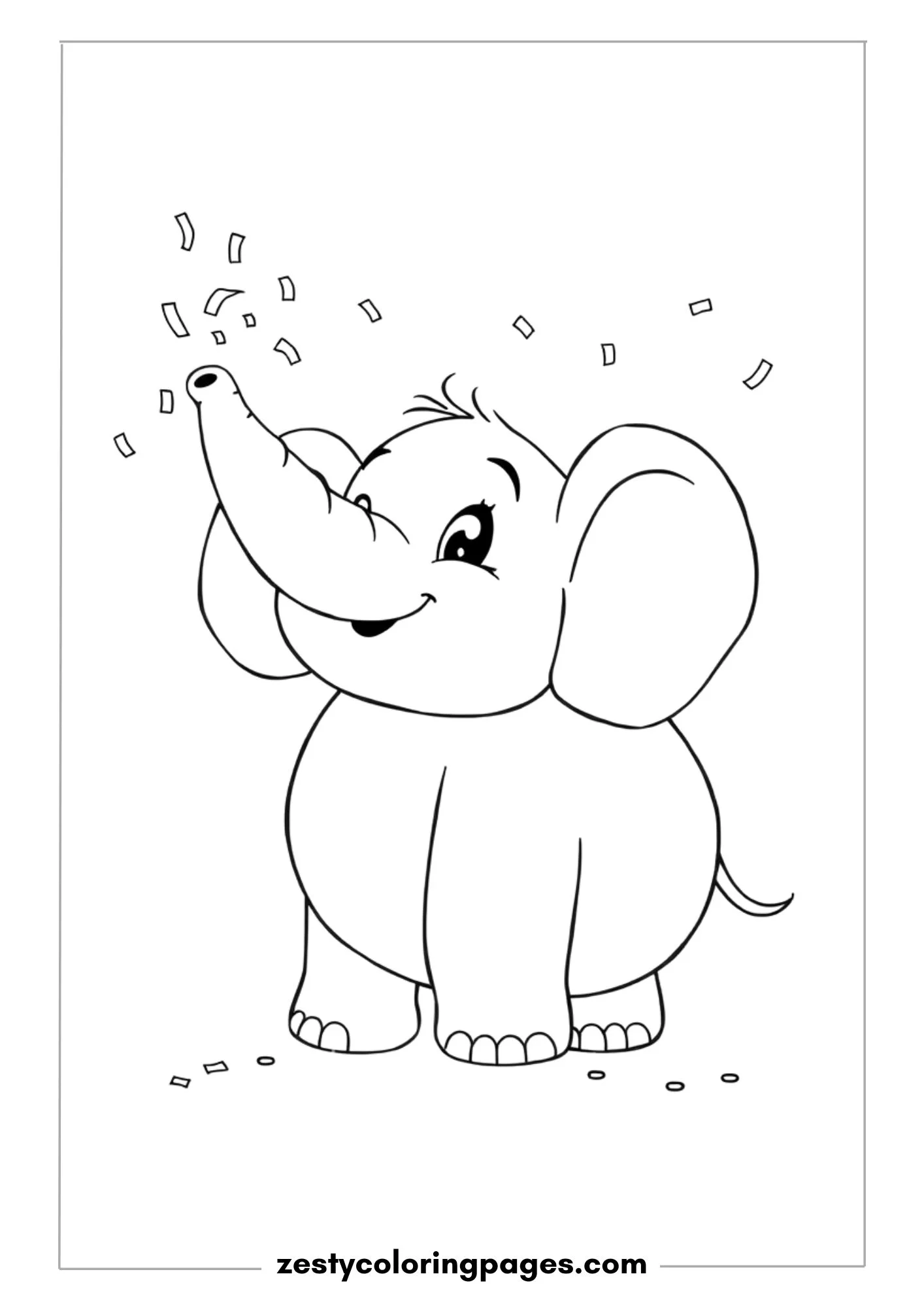 Chubby Elephant Spraying Confetti from its Trunk Coloring Page