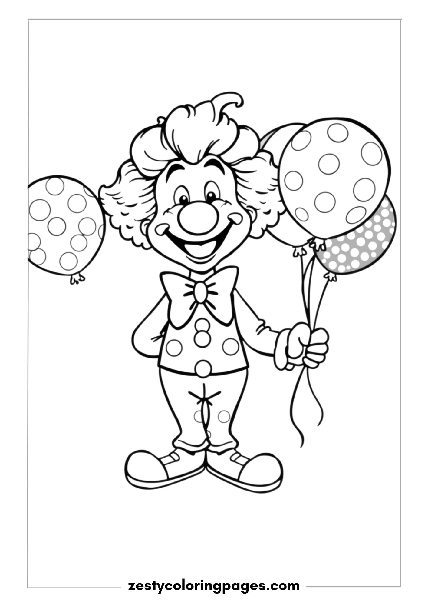Friendly Clown Holding a Bunch of Balloons with Dotted Patterns Coloring Page
