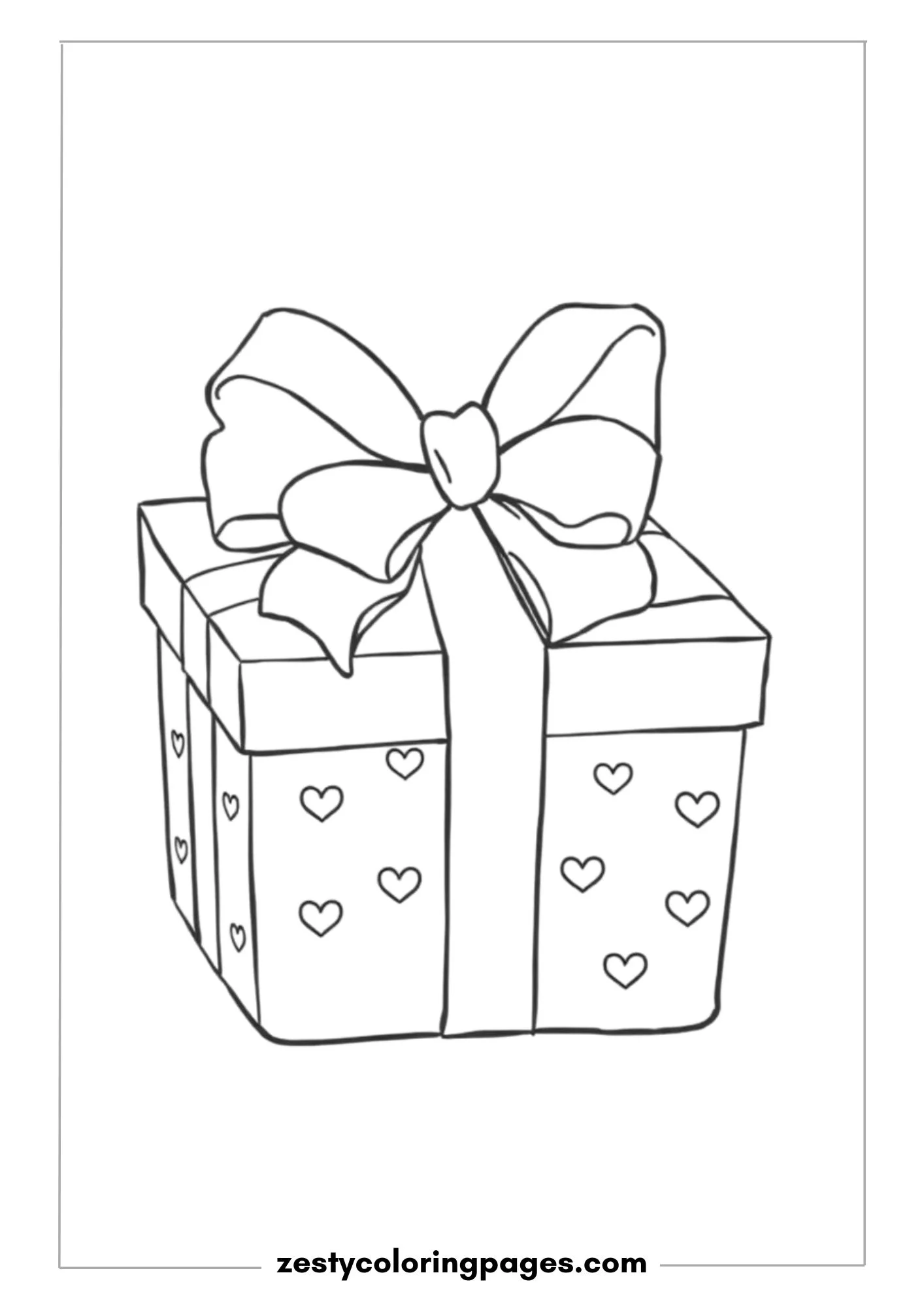 Gift Box with a Huge Bow and Tiny Heart Patterns on it Coloring Page