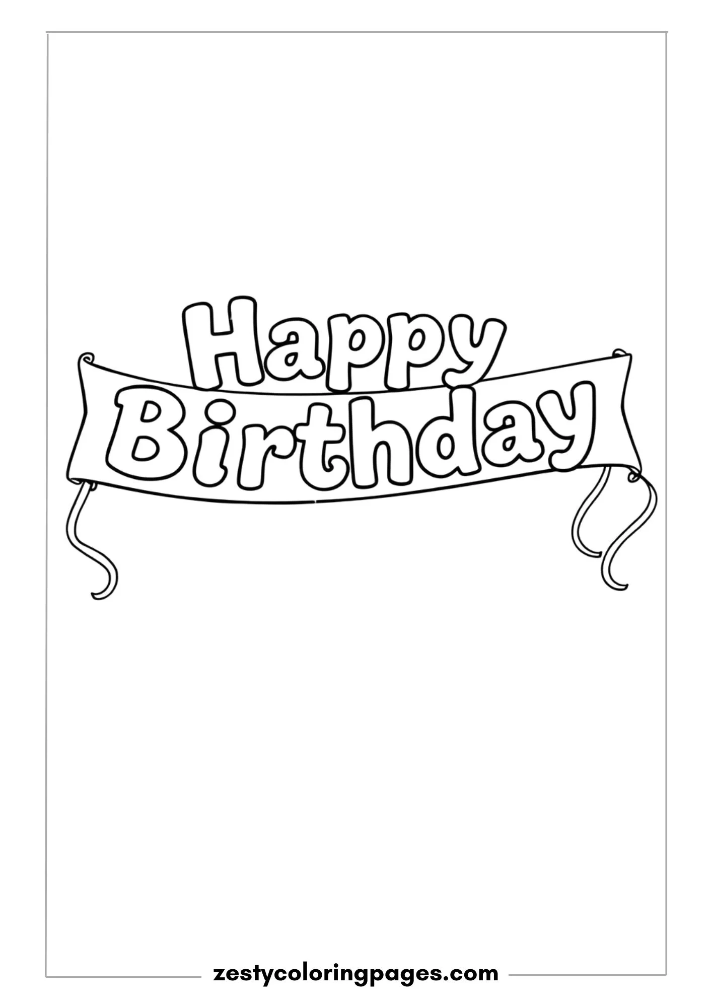 Happy Birthday Banner with Wavy Ribbons on Both Ends Coloring Page