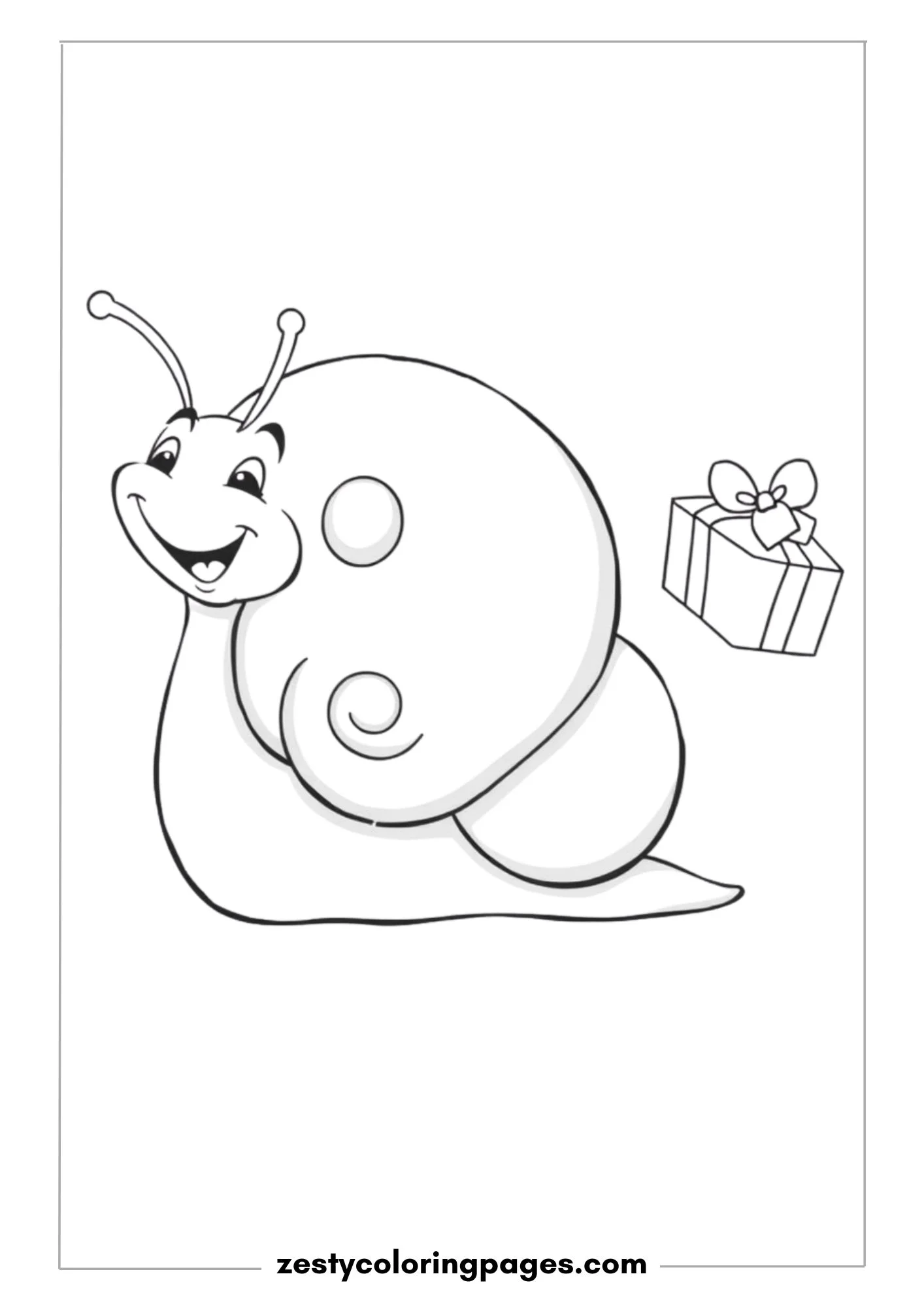 Happy Snail Carrying a Tiny Gift Box on Its Shell Coloring Page