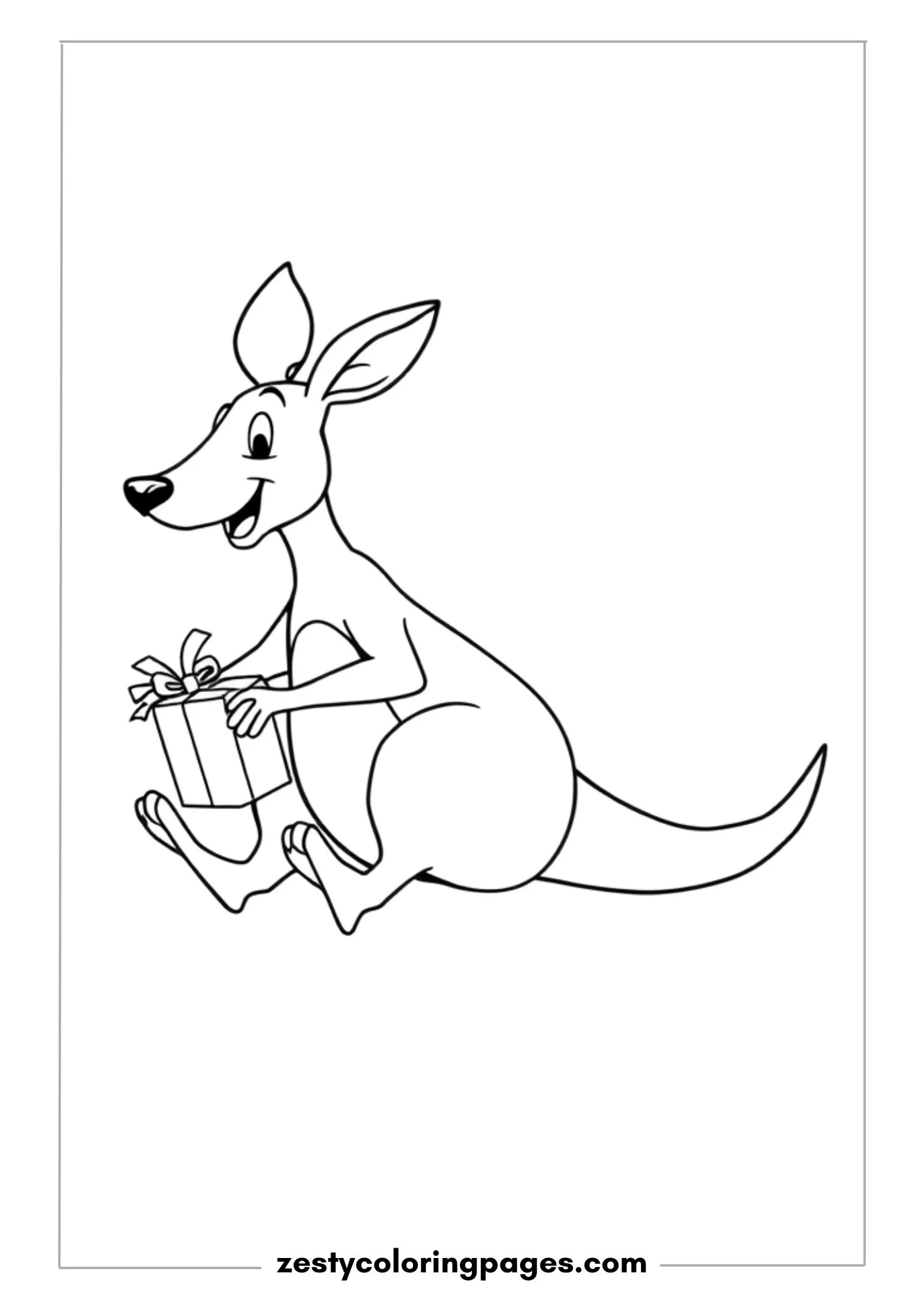 Jumping Kangaroo Carrying a Birthday Gift Coloring Page
