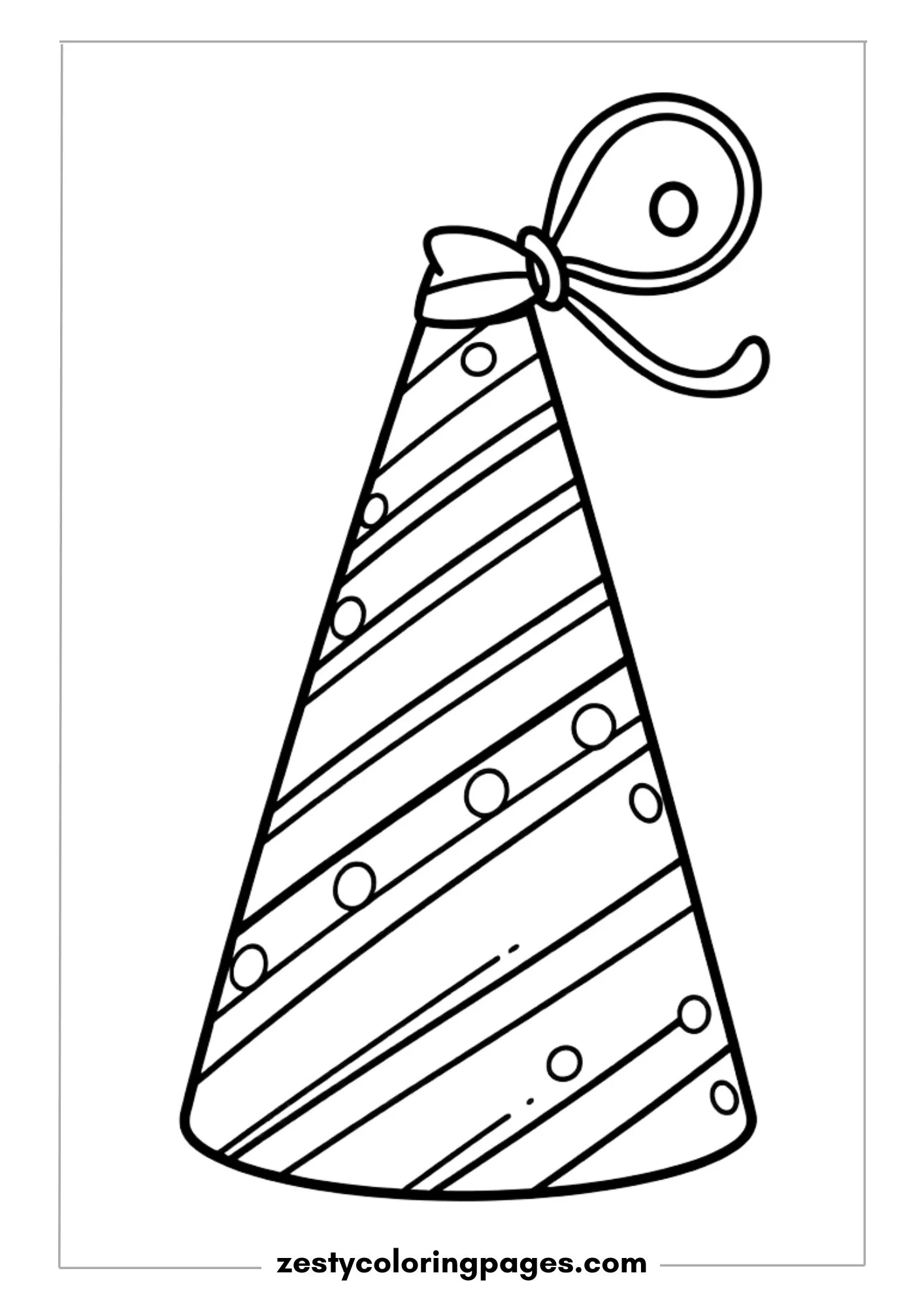 Party Hat with Stripes, Dots, and a Curly Ribbon on Top Coloring Page