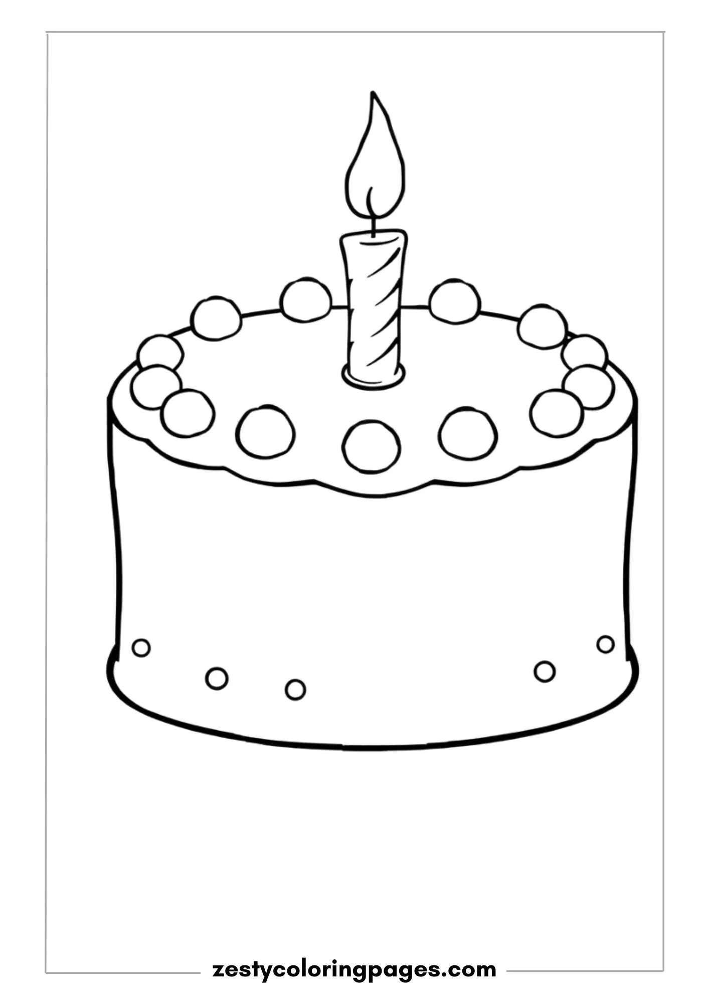 Simple Round Birthday Cake with a Single Candle in the Middle Coloring Page