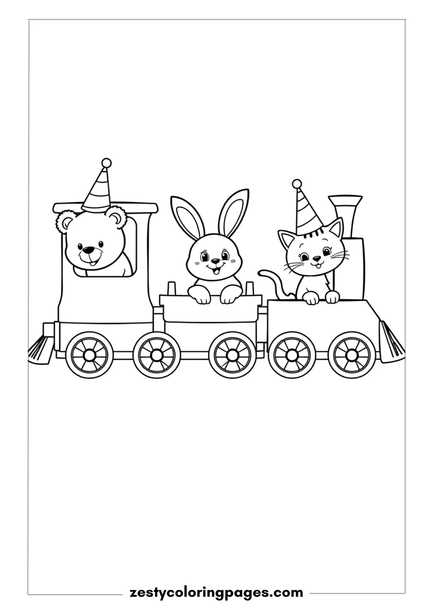 Toy Train Carrying Birthday Presents and Balloons Coloring Page
