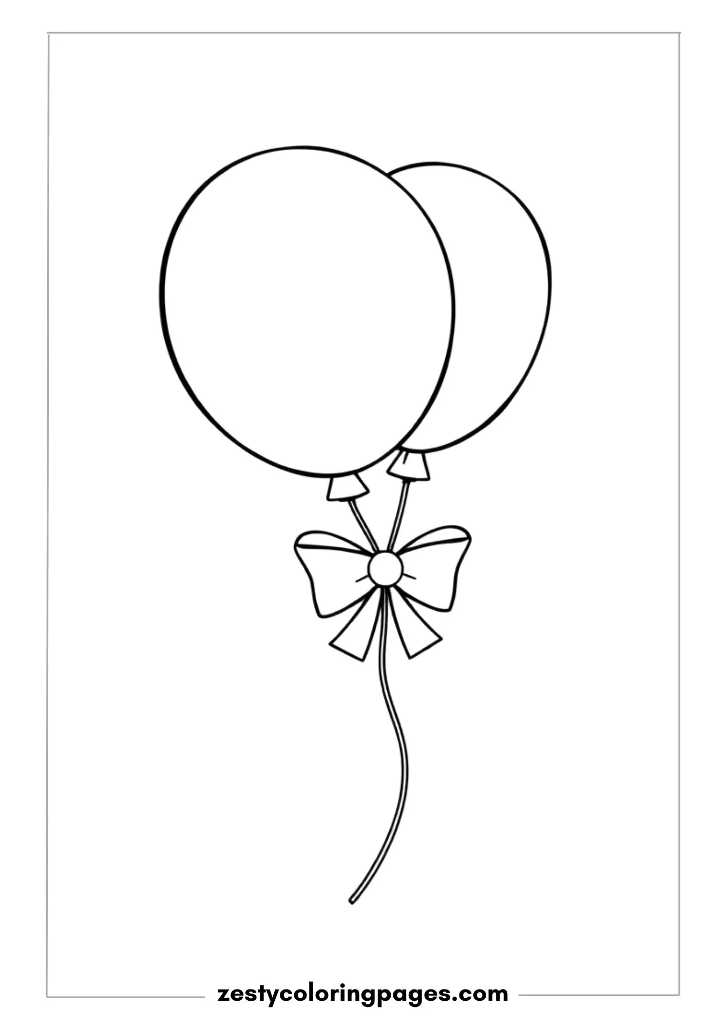 Two Balloons Tied Together with a Bow, Floating Upward Coloring Page